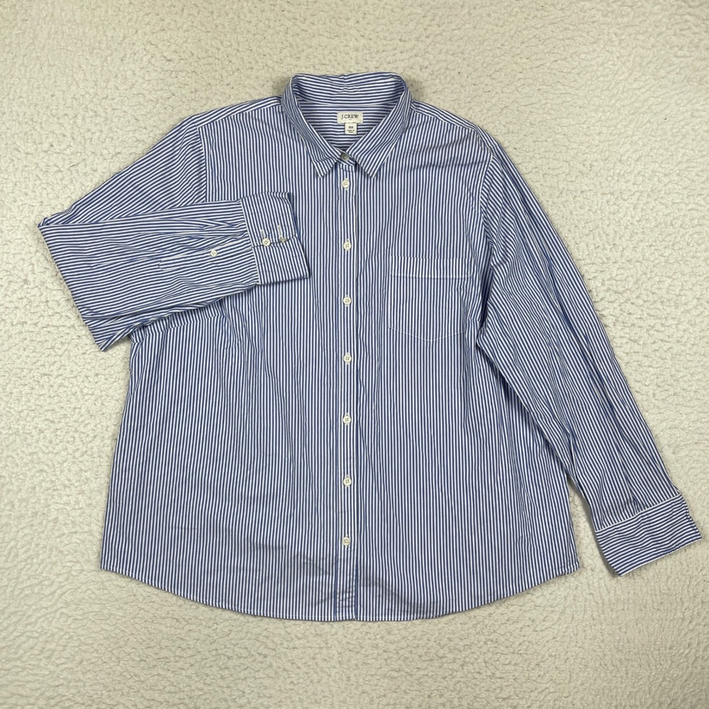 J Crew Button Down Womens 3X Blue Striped Pinstripe Cotton Preppy Coastal Office